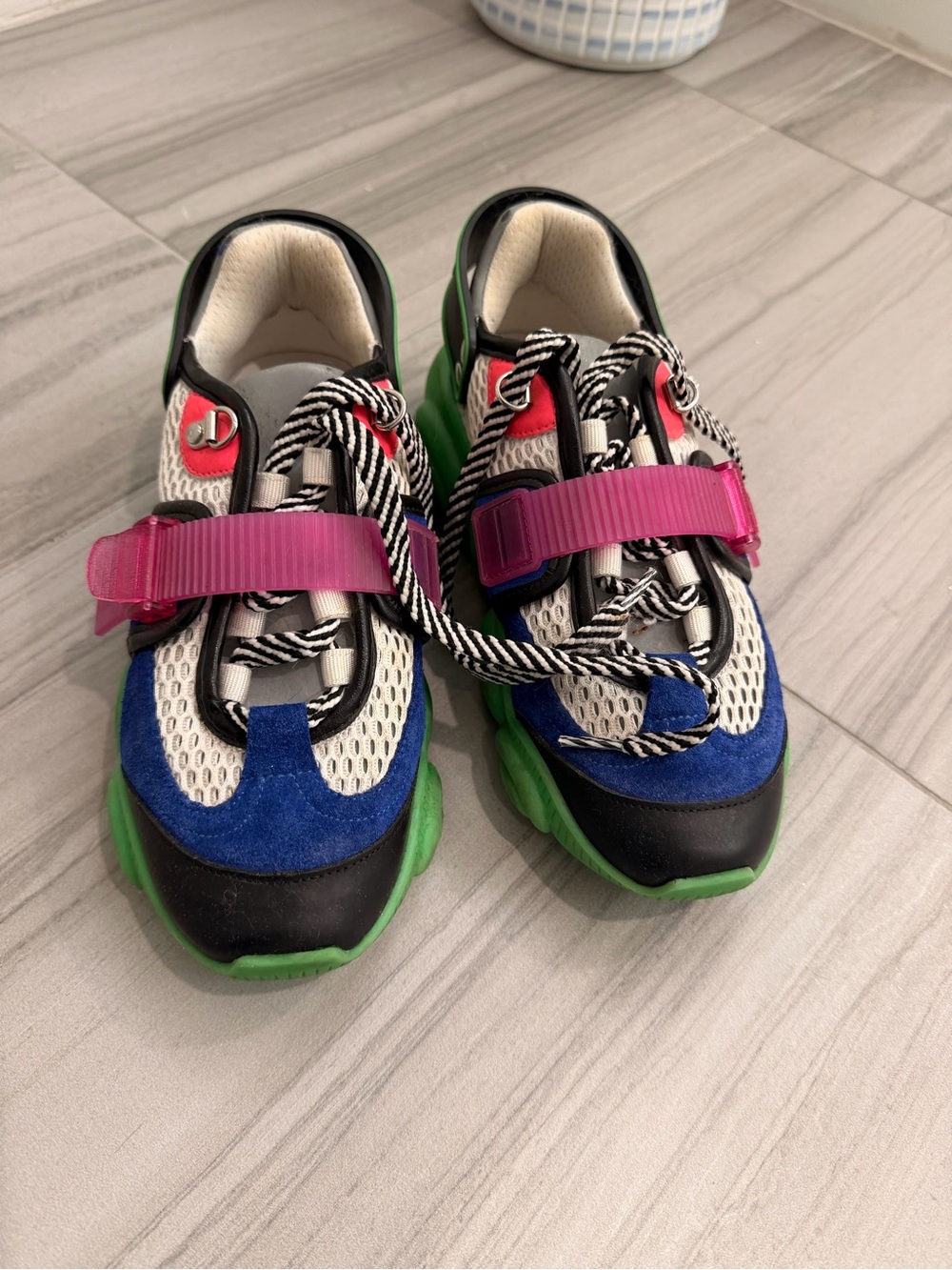 Moschino Multicolor Chunky Sneakers — Blue, Green & Pink Accents
